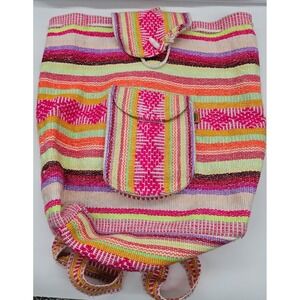 PINZON‎ Woven Striped Backpack Colorful Hippie Boho Drawstring Travel Bag